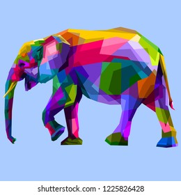 colorful walking elephant on pop art style. vector illustration.