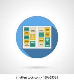 Colorful wall ads with long shadow. Advertising posters, promotion and presentation of products. Digital marketing. Flat color style vector icon