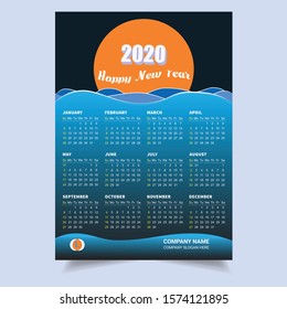 Colorful Wall Calendar 2020 Poster Design Template Vector With 12 Months Date Week Year Holiday