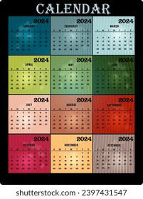 Colorful wall calendar for 2024