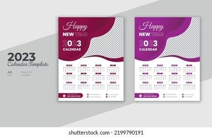 Colorful wall calendar design template 2023, Abstract happy new year 2023 wall calendar 
