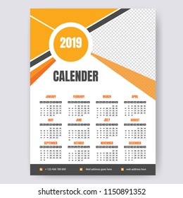 Colorful Wall calendar Layout for 2019 years. Week starts from Sunday.