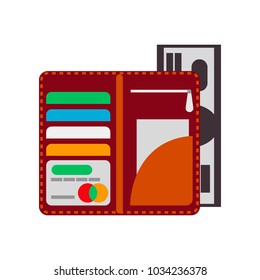 Colorful wallet icon isolated on white. Travel icon. Money icon. Business icon. Vector illustration.
