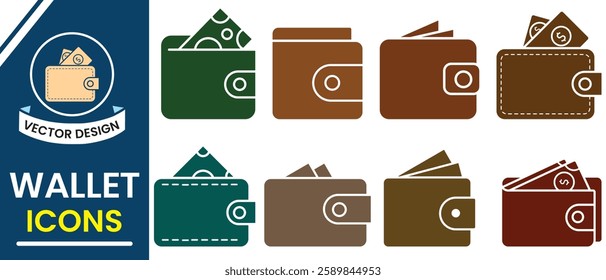 Colorful Wallet icon vector set. Moneybag, pay, paying, purchase icon. Wallet symbol for app, logo web design. Outline of Wallet, money icon vector illustration. Vector illustration.