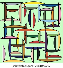 Colorful wallpaper crossed semicircles and green background