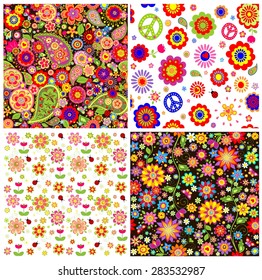 Colorful wallpapers with funny abstract flowers and paisley