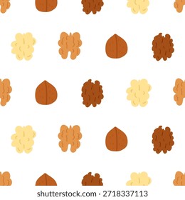 Ilustración vectorial inconsútil colorida del modelo de las nueces, fondo plano surtido de la repetición de las nueces del estilo