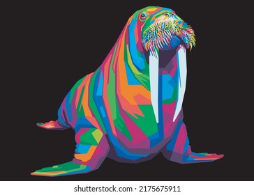 colorful walrus in black background pop art style isolated