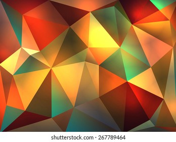 A colorful and warm abstract background of glowing triangles 