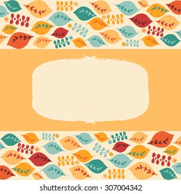 Colorful warm background with leaves and frame for your text