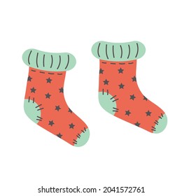 Farbige warme Socken mit süßem Muster. Weihnachtssocken als Geschenk.