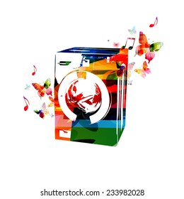 Colorful washing machine design with butterflies
