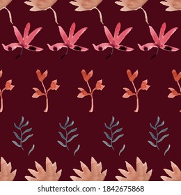 Colorful water paint Autumn leafs repeat pattern