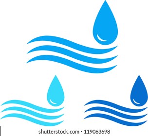 colorful water sign set with sea wave and drop