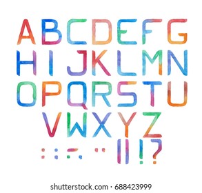 Colorful watercolor aquarelle font type handwritten hand draw abc alphabet letters