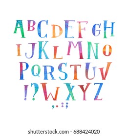 Colorful watercolor aquarelle font type handwritten hand draw abc alphabet letters