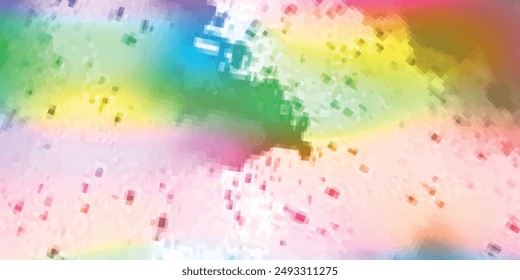 Colorful watercolor background of abstract sunset sky with puffy clouds in bright rainbow colors of pink blue yellow orange and purple