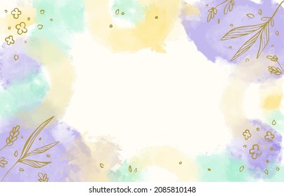 Colorful watercolor background with foliage accent