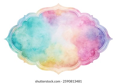 Colorful watercolor background, soft pastel hues, decorative frame shape, ideal for invitations and announcements.