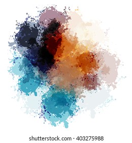 Colorful watercolor blots and splashes on a white background. A simple element of design for creation of more difficult ideas.