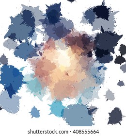 Colorful watercolor blots and splashes on a white background. A simple element of design for creation of more difficult ideas.