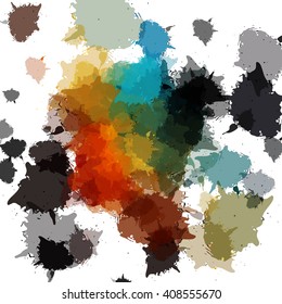 Colorful watercolor blots and splashes on a white background. A simple element of design for creation of more difficult ideas.