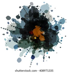 Colorful watercolor blots and splashes on a white background. A simple element of design for creation of more difficult ideas.