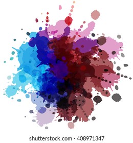 Colorful watercolor blots and splashes on a white background. A simple element of design for creation of more difficult ideas.