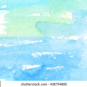 Colorful watercolor blue green white stroke paper texture vector card for greeting, invitation. Water color abstract aquarelle brush paint line sea background for wallpaper, banner, template, print 