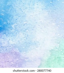 Colorful watercolor blue violet green had drawn grain paper texture background. Pastel design card for banner, template, print, web. Wet brush painted stains and smudges abstract vector illustration