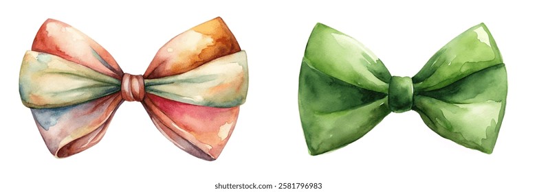 Colorful watercolor bows, vibrant pastel shades, artistic design, perfect for gift wrapping, festive decorations.