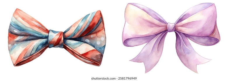 Colorful watercolor bows, vibrant patterns, elegant design, artistic style, perfect for gifts, festive occasions.