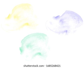 Colorful Watercolor Brush Smears. Yellow, Blue, Green Aquarelle Elements for Text, Sale Banners, Stickers. Watercolor Brush Strokes Set. 