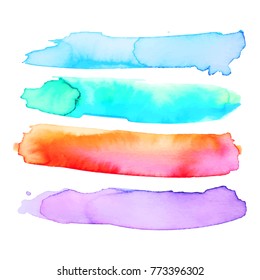 Colorful watercolor brush stroke stripes isolated on white. Hand painted grunge stripes set.