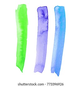Colorful watercolor brush stroke stripes isolated on white. Hand painted grunge stripes set.