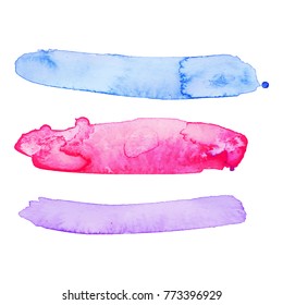 Colorful watercolor brush stroke stripes isolated on white. Hand painted grunge stripes set.