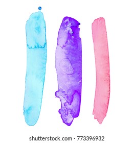 Colorful watercolor brush stroke stripes isolated on white. Hand painted grunge stripes set.