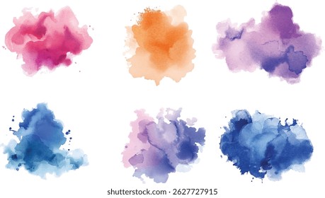 Colorful watercolor brush strokes vector. set of paint splatter illustration.