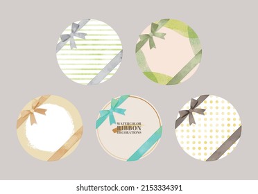 colorful watercolor card set with ribbon decoration
