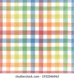 Colorful Watercolor checkered pattern. Watercolor seamless pattern pastel with stripes. 