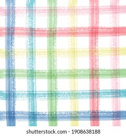 Colorful watercolor checkered pattern. Colorful watercolor pattern with stripes. Colorful watercolor brush stripes pattern. 