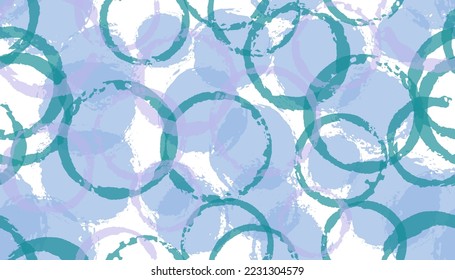 Colorful watercolor circles geometry fabric print. Round shape spot overlapping elements vector seamless pattern. Grunge texture circles geometry fabric design.
