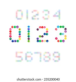 Colorful watercolor  circles numbers vector set.0.1.2.3.4