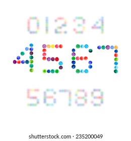 Colorful watercolor  circles numbers vector set. 4.5.6.7