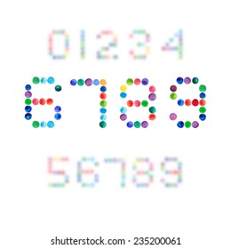 Colorful watercolor  circles numbers vector set. 6.7.8.9
