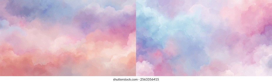 Colorful watercolor clouds in a soothing blend create a tranquil, artistic backdrop.