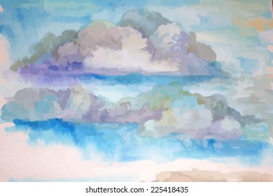 Colorful watercolor clouds. Vector