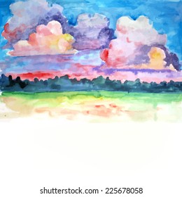 Colorful watercolor clouds. Vector 