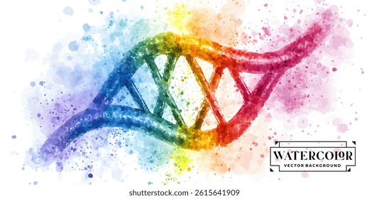 Colorful watercolor dna double helix illustration