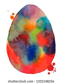 Colorful watercolor easter egg on white background. Vector illustration. Spring holiday card. Perfect for greeting card, invitation, postcard, print.